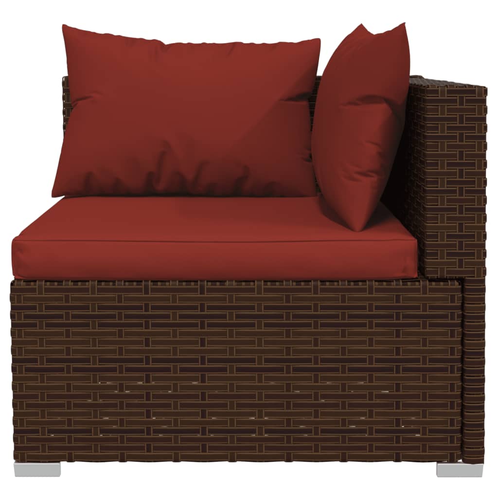 6 Pcs conjunto lounge jardim c/ almofadões vime PE castanho