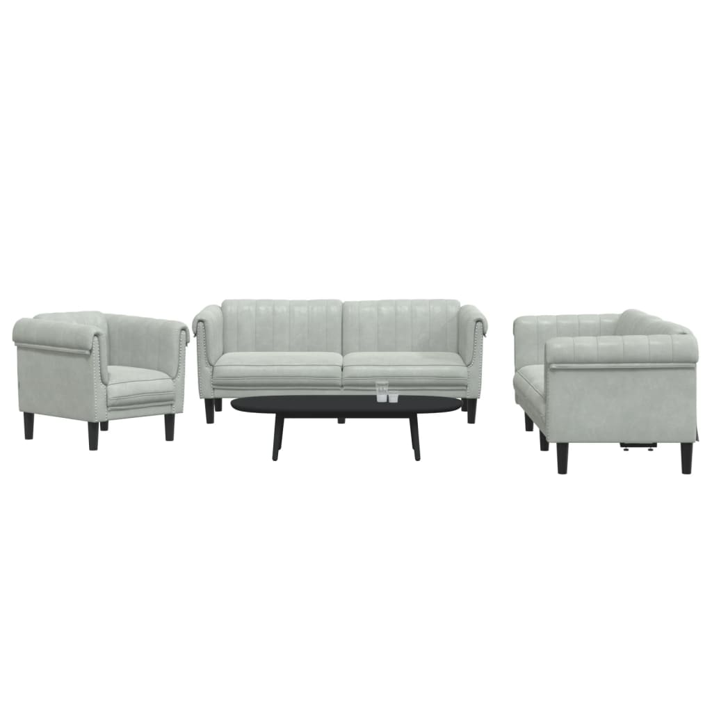 3 Pcs conjunto de sofás veludo cinzento-claro