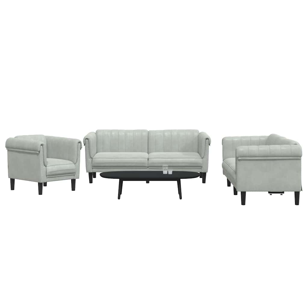 3 Pcs conjunto de sofás veludo cinzento-claro