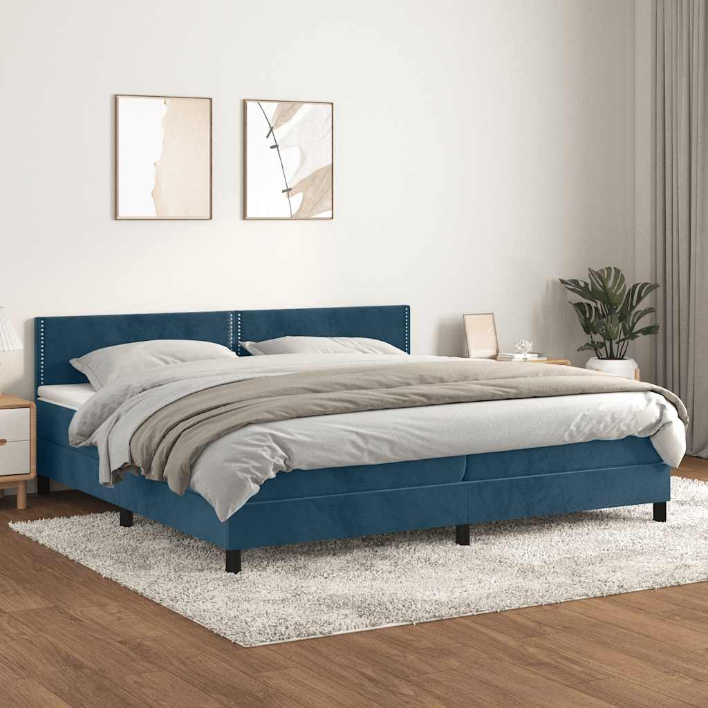 Cama com molas/colchão 200x200 cm veludo azul-escuro