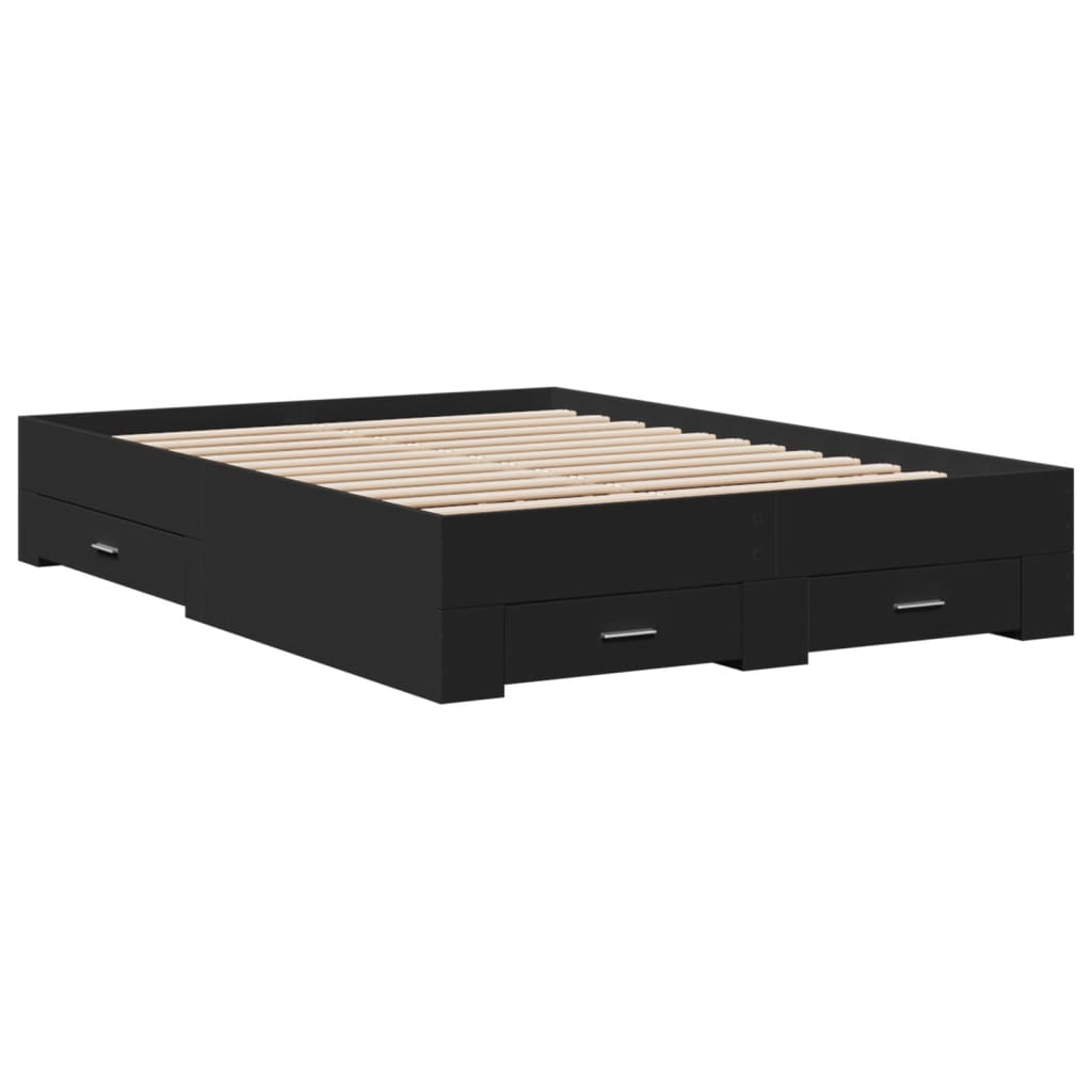 Estrutura de cama c/ gavetas 135x190 cm derivados madeira preto