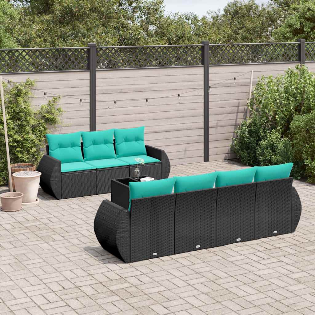 Conjunto de sofá de jardim com 8 peças e almofadas em rattan sintético preto