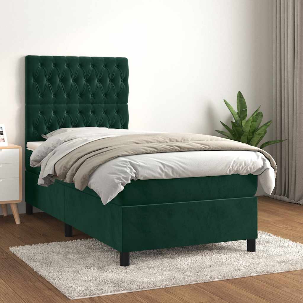 Cama com molas/colchão 80x200 cm veludo verde-escuro