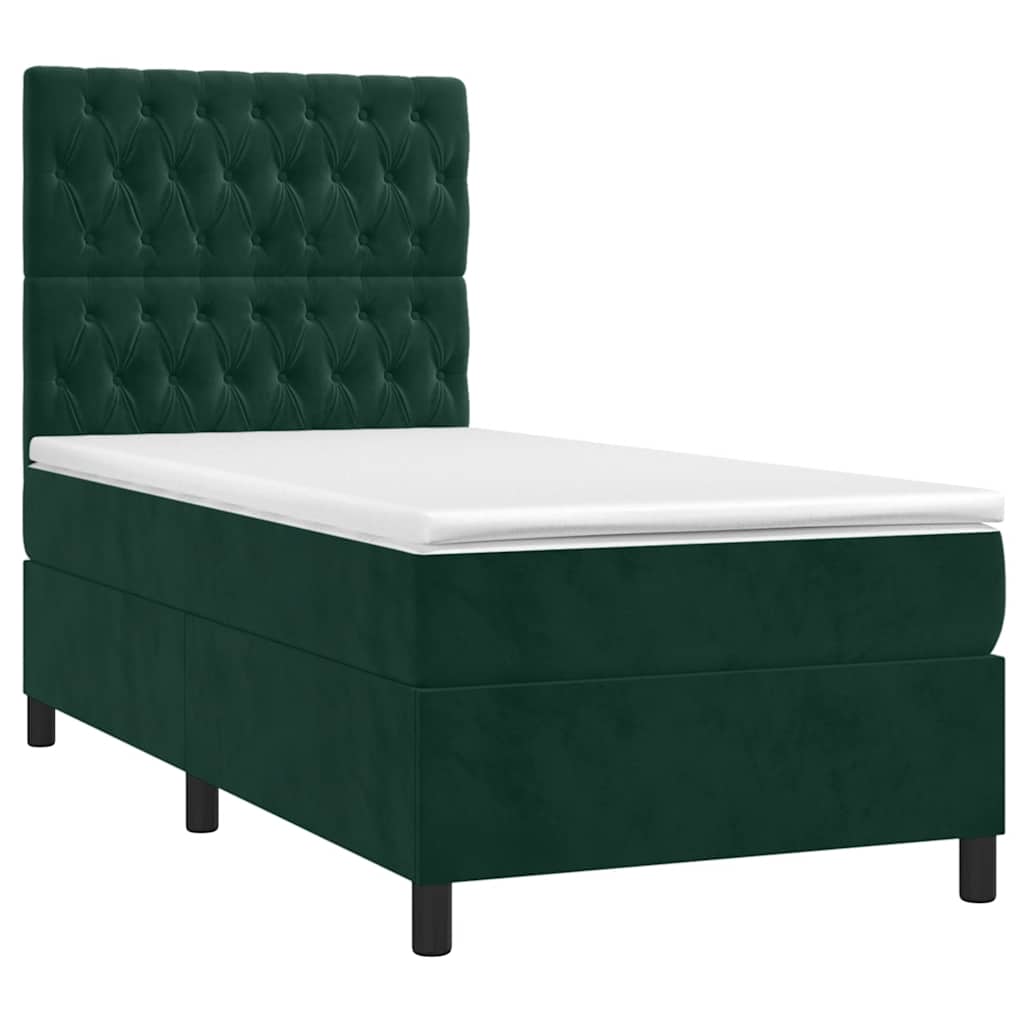 Cama com molas/colchão 80x200 cm veludo verde-escuro