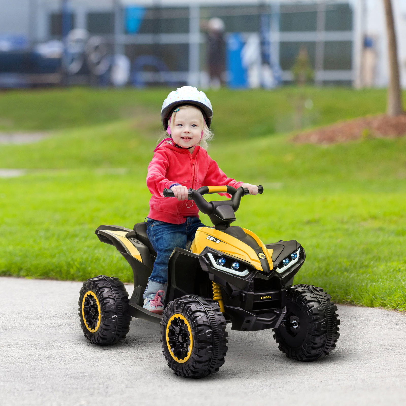 Quadriciclo elétrico para crianças de 3-5 anos veículo eléctrico a bateria 12v com 2 motores 83x53x55,5 cm amarelo