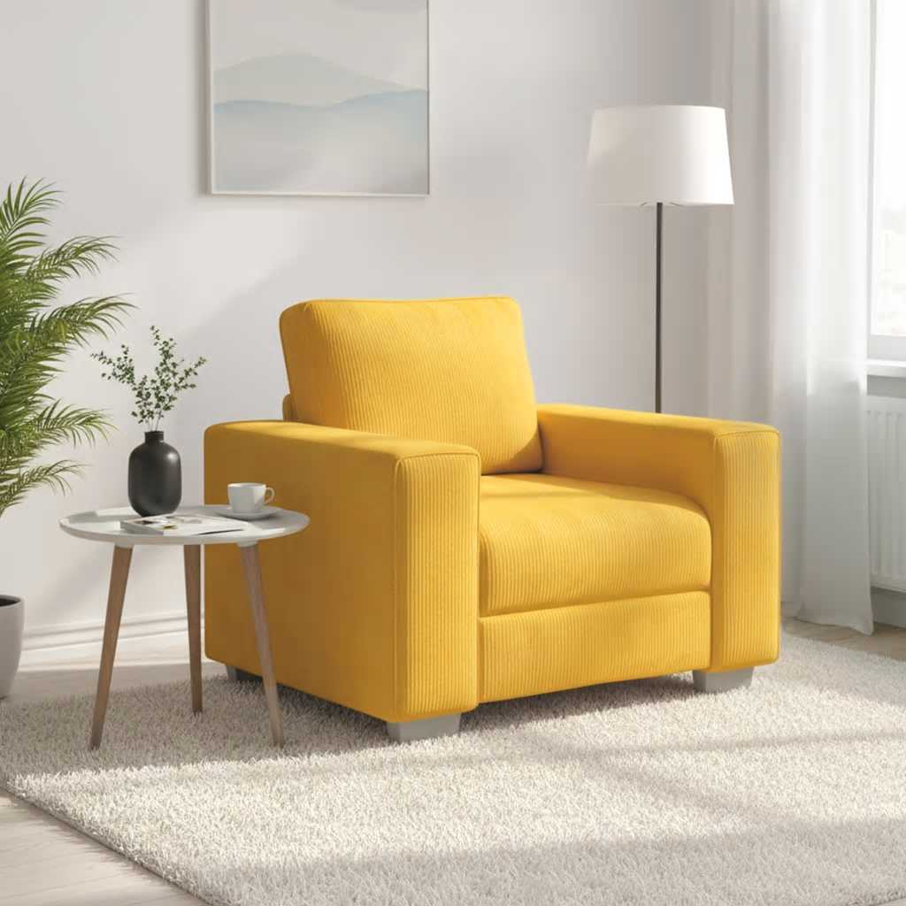 Poltrona 100x77x82 cm tecido corduroy amarelo-claro