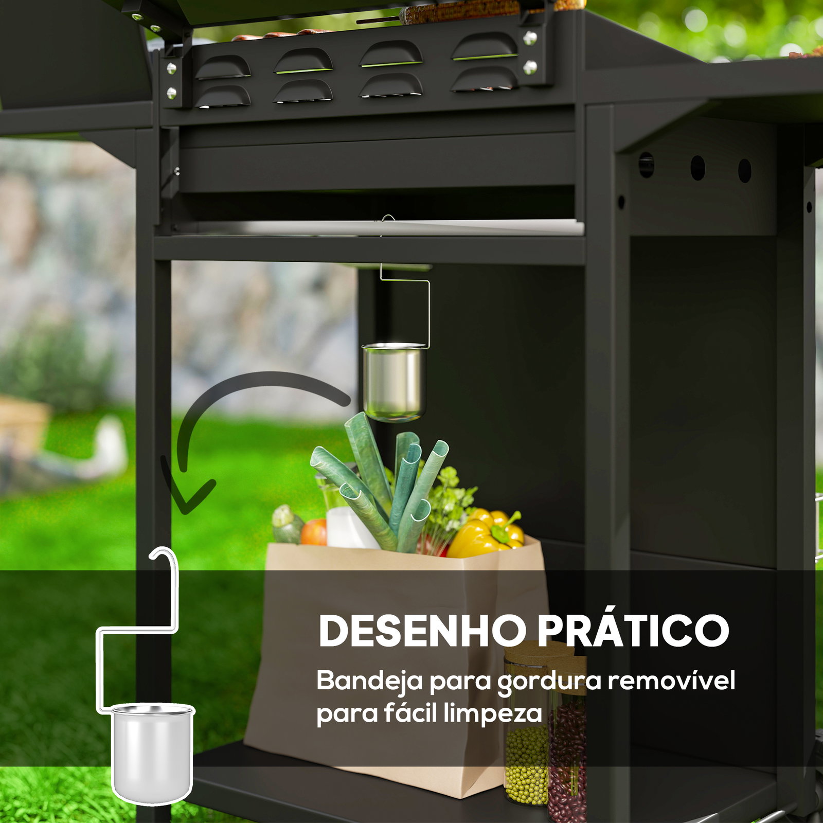 Barbecue a gás com 3+1 queimadores 8,5 kw termómetro mesa lateral grelha recolhedor de gordura 2 rodas 123x57x98 cm preto