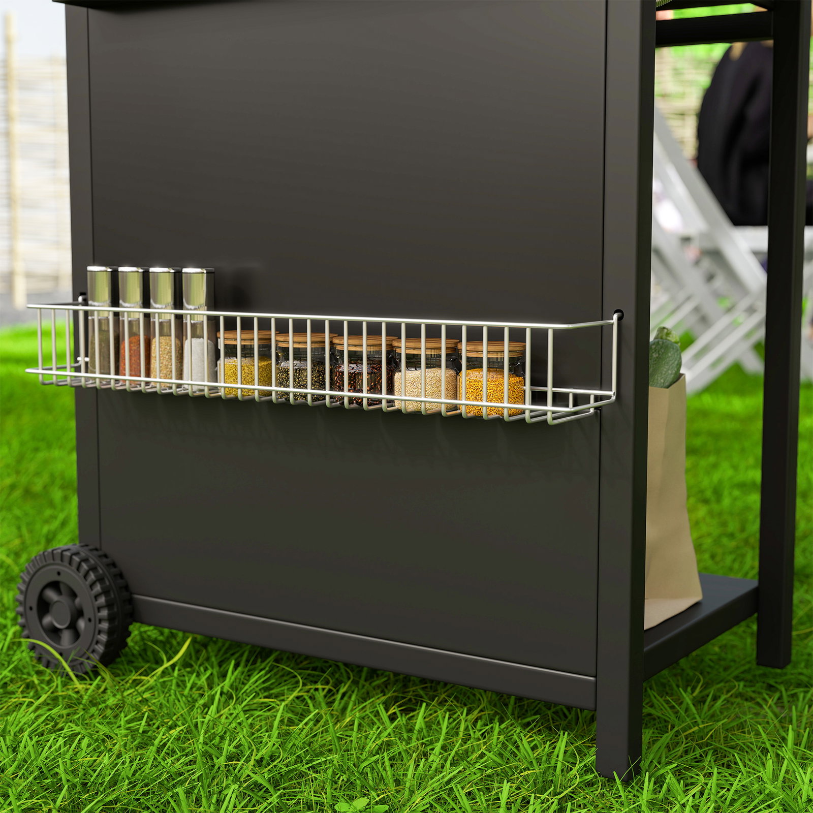 Barbecue a gás com 3+1 queimadores 8,5 kw termómetro mesa lateral grelha recolhedor de gordura 2 rodas 123x57x98 cm preto