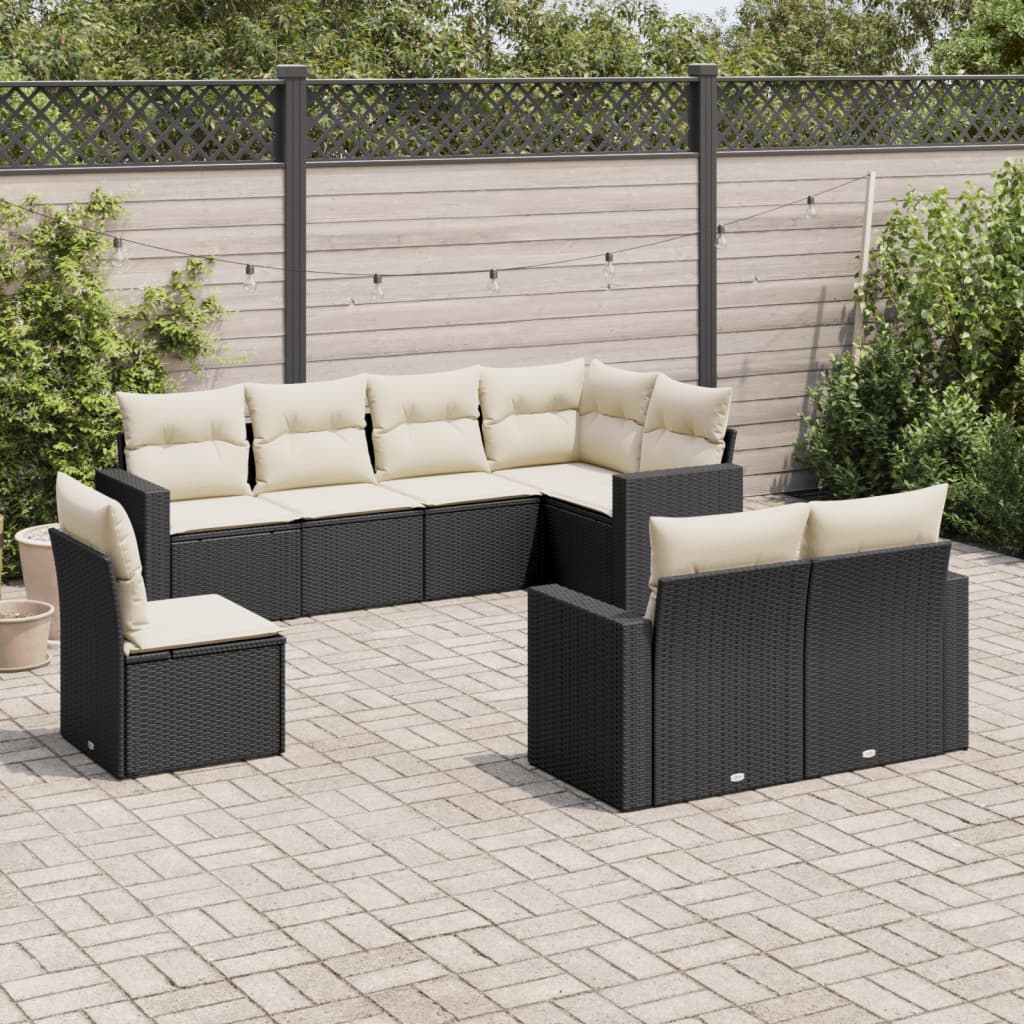 8 Pcs conjunto sofás de jardim com almofadões vime PE preto