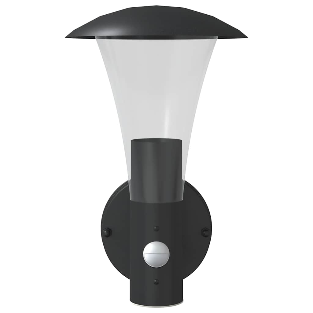 Candeeiros parede p/ exterior c/ sensor 2 pcs aço inox. preto