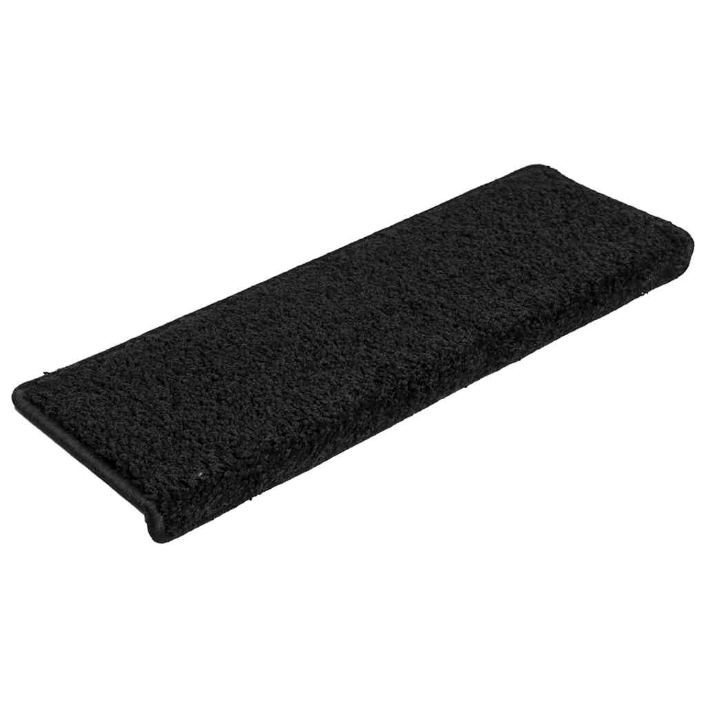 Tapetes de escada 30 peças 65x21x4 cm pretos com borda retangular