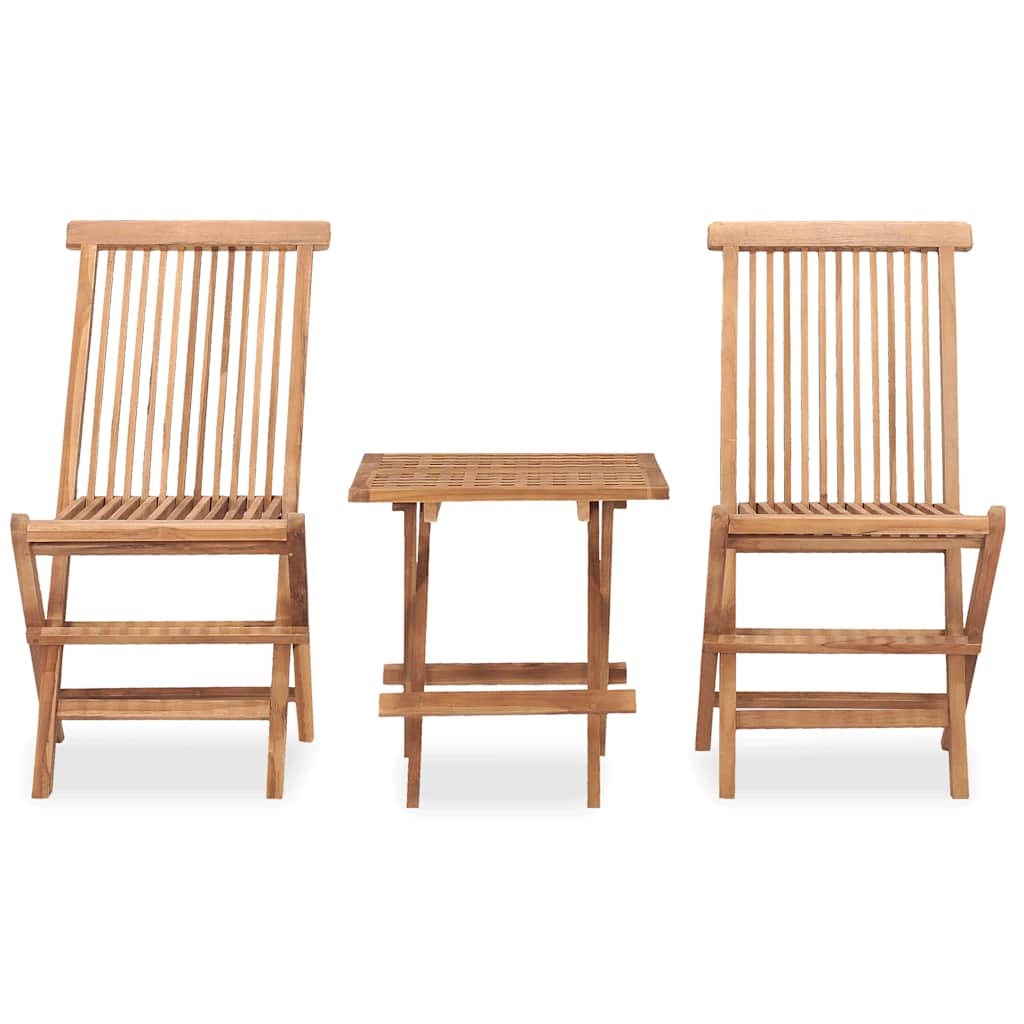 3 Pcs conjunto jantar dobrável p/ exterior madeira teca maciça