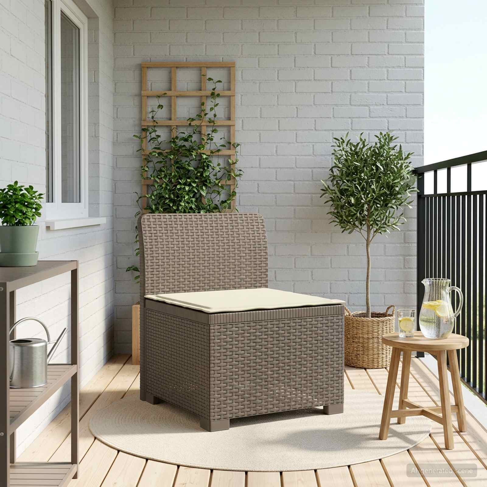 Sofá de jardim 1 lugar com almofada look rattan PP
