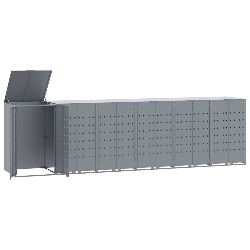 Abrigo para 6 caixotes do lixo 414x79x117 cm aço cinzento