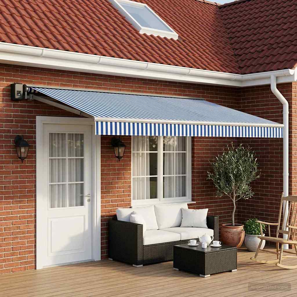Tecido de substituição para toldo azul e branco 500 × 300 cm