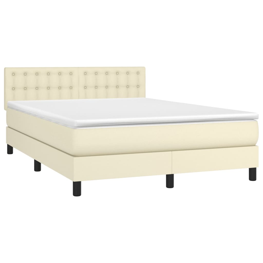 Cama com molas/colchão 140x200 cm couro artificial cor creme