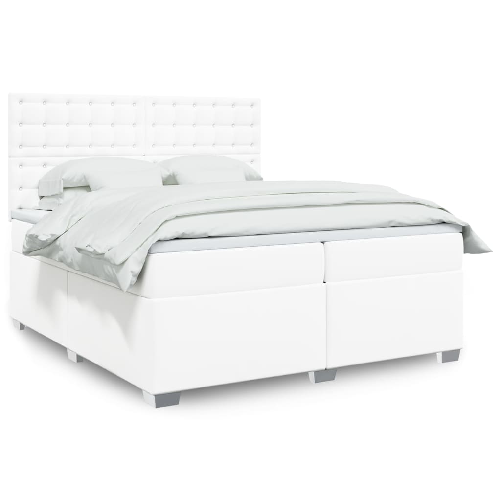Cama com molas/colchão 200x200 cm couro artificial branco