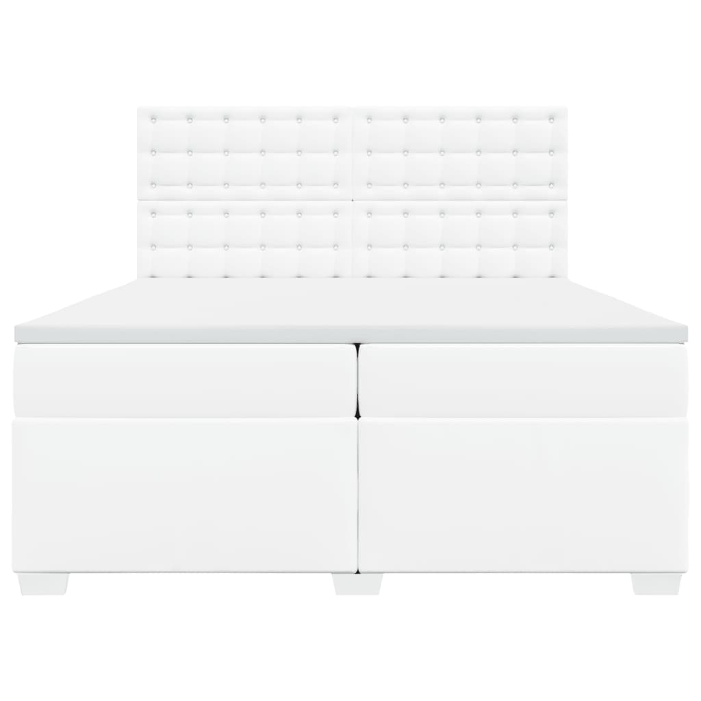Cama com molas/colchão 200x200 cm couro artificial branco