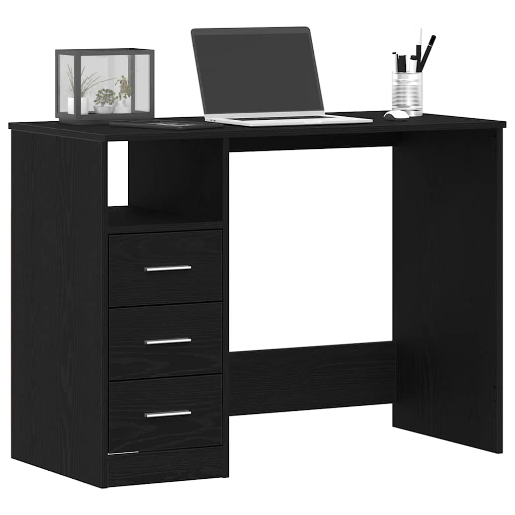 Mesa com gavetas, carvalho preto, 102x50x76 cm, madeira engenheirada