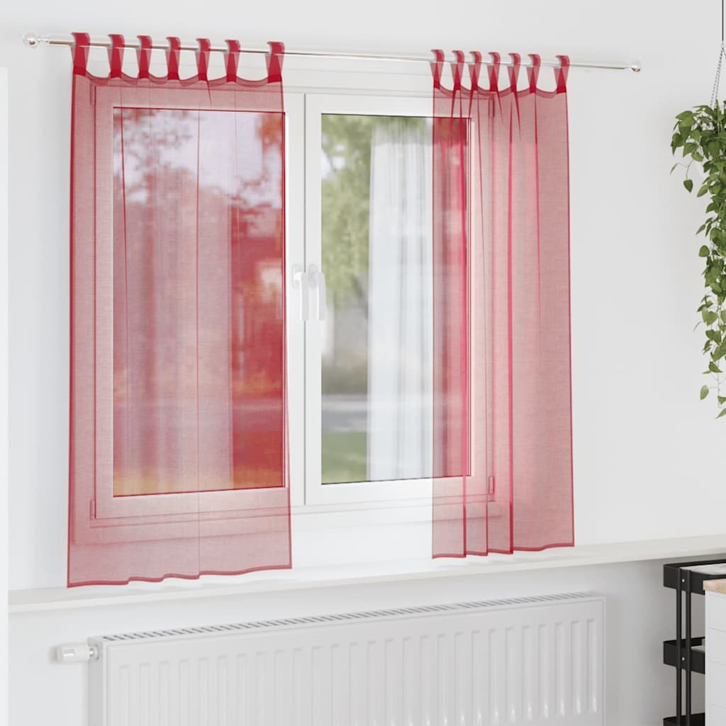 Cortinas de voile com laços 2 pcs vermelho tinto 140x175 cm