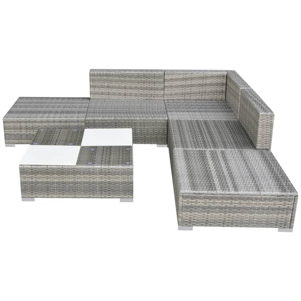 6 Pcs conjunto lounge de jardim c/ almofadões vime PE cinzento