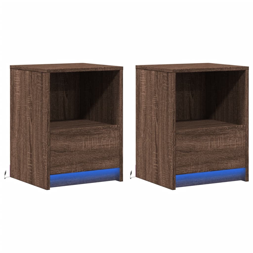 Mesas cabeceira leds 2 pcs derivados madeira carvalho castanho