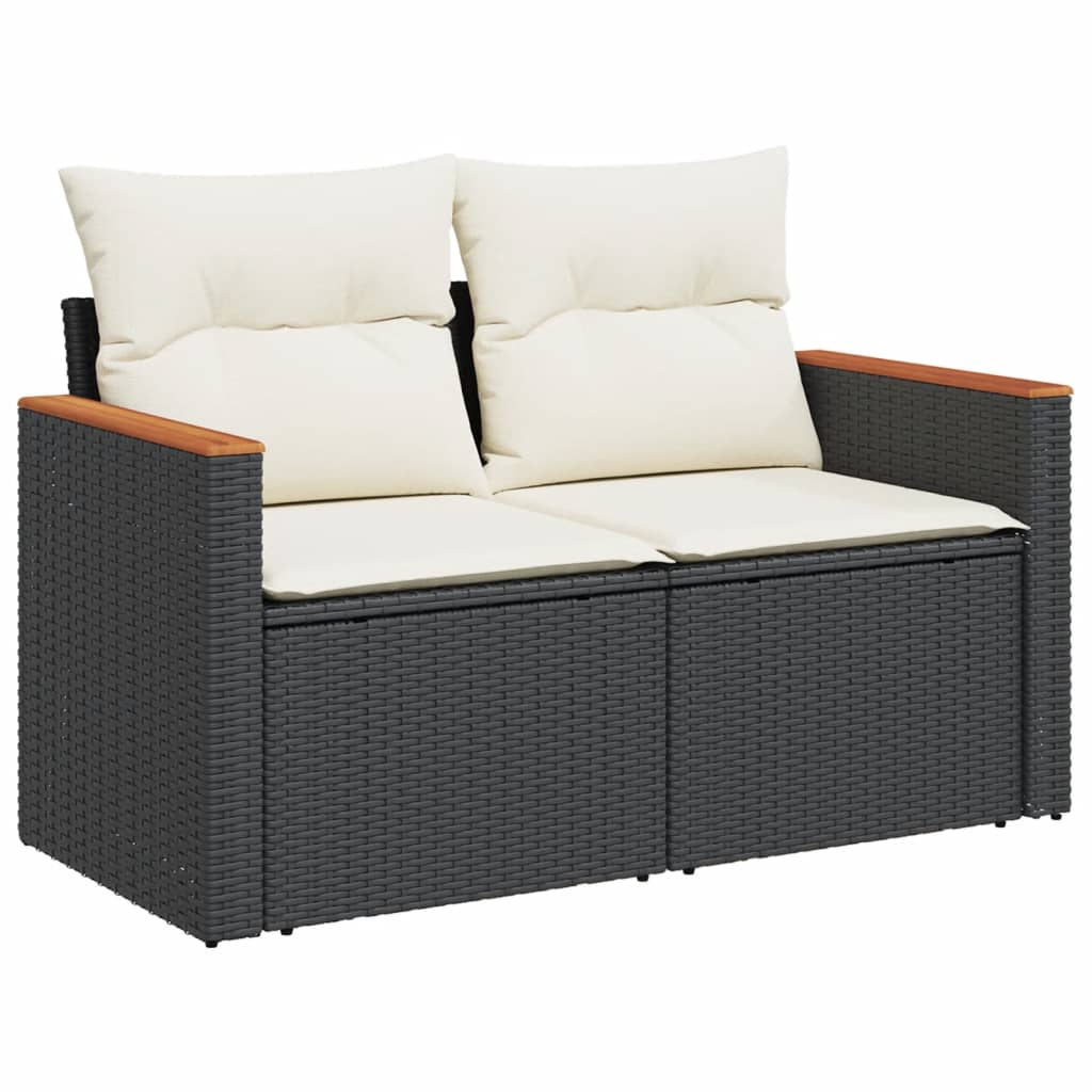 6 Pcs conjunto sofás de jardim c/ almofadões vime PE preto