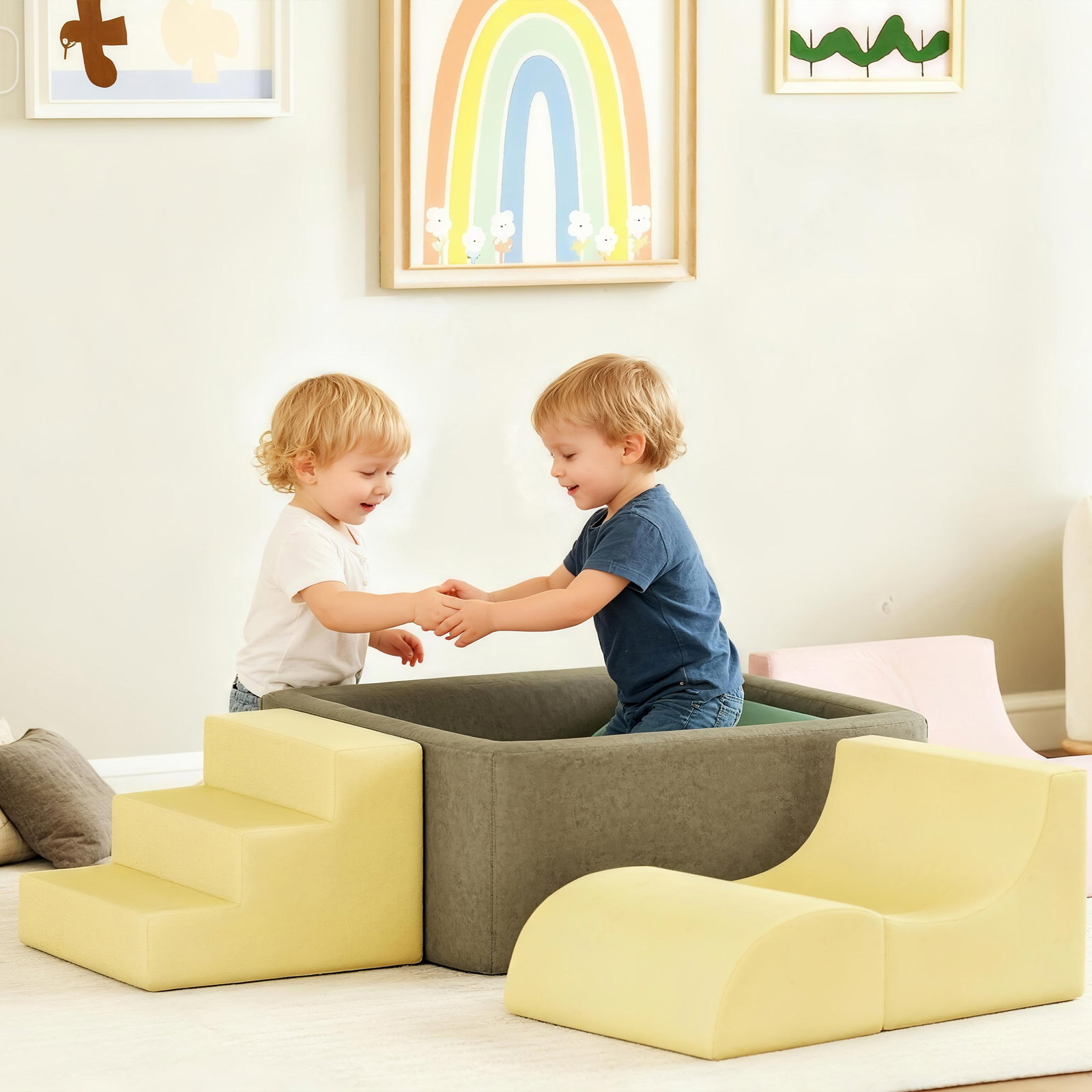 Conjunto de 7 blocos de espuma para crianças blocos de psicomotricidade com capas de veludo laváveis multicolor