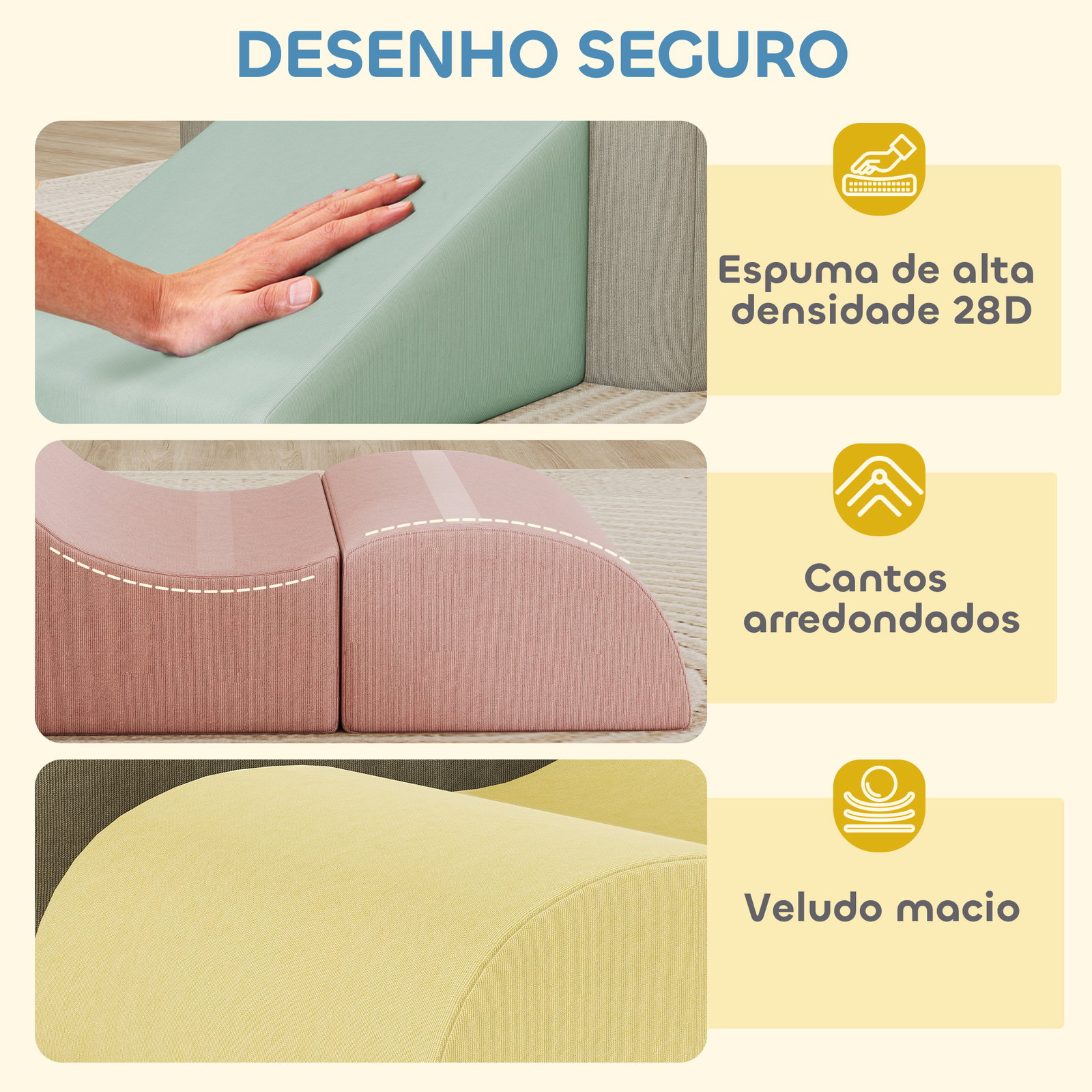 Conjunto de 7 blocos de espuma para crianças blocos de psicomotricidade com capas de veludo laváveis multicolor