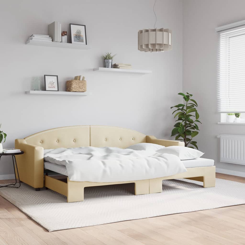 Sofá-cama com gavetão 80x200 cm tecido cor creme