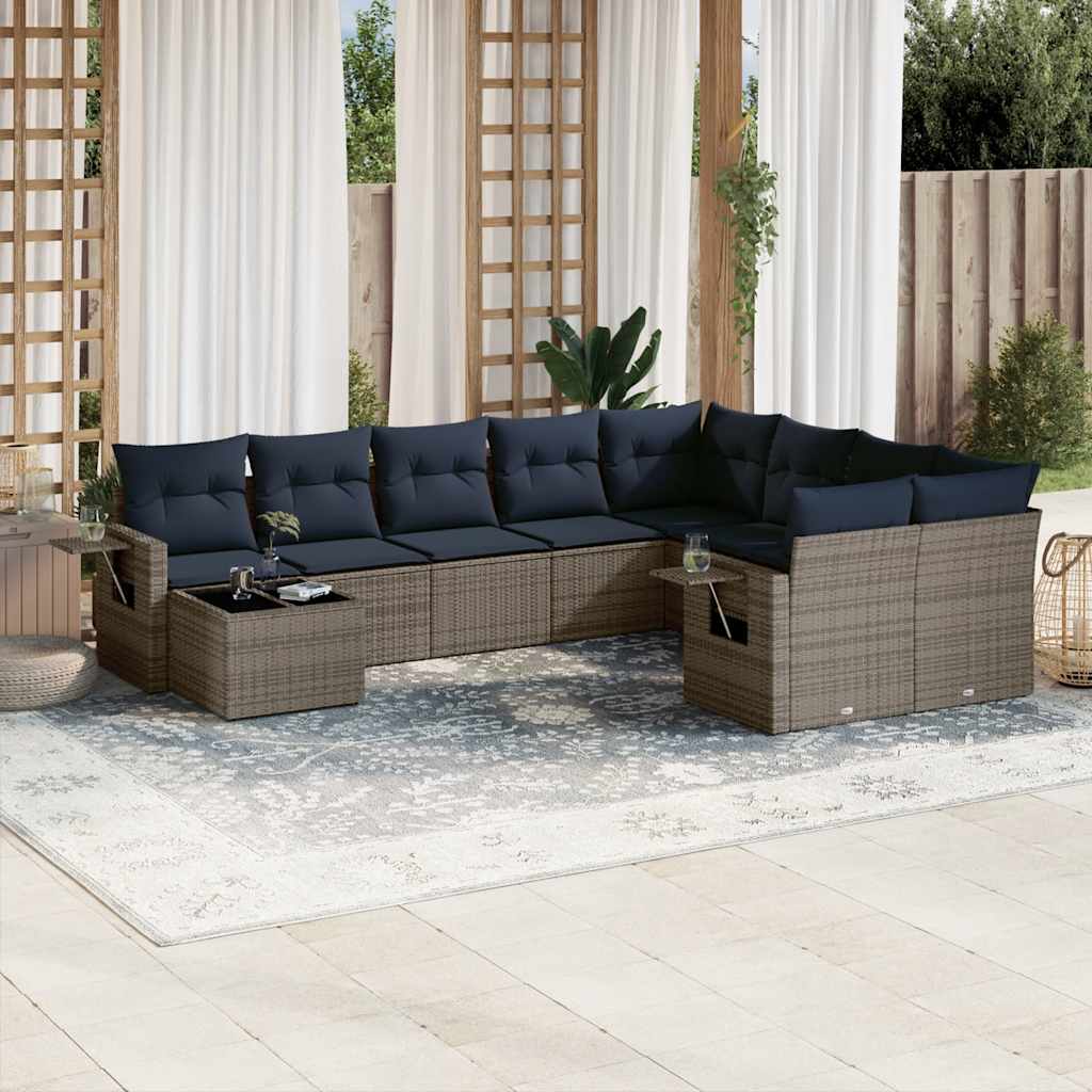 Conjunto de sofá de jardim com 10 peças e almofadas em rattan sintético cinza