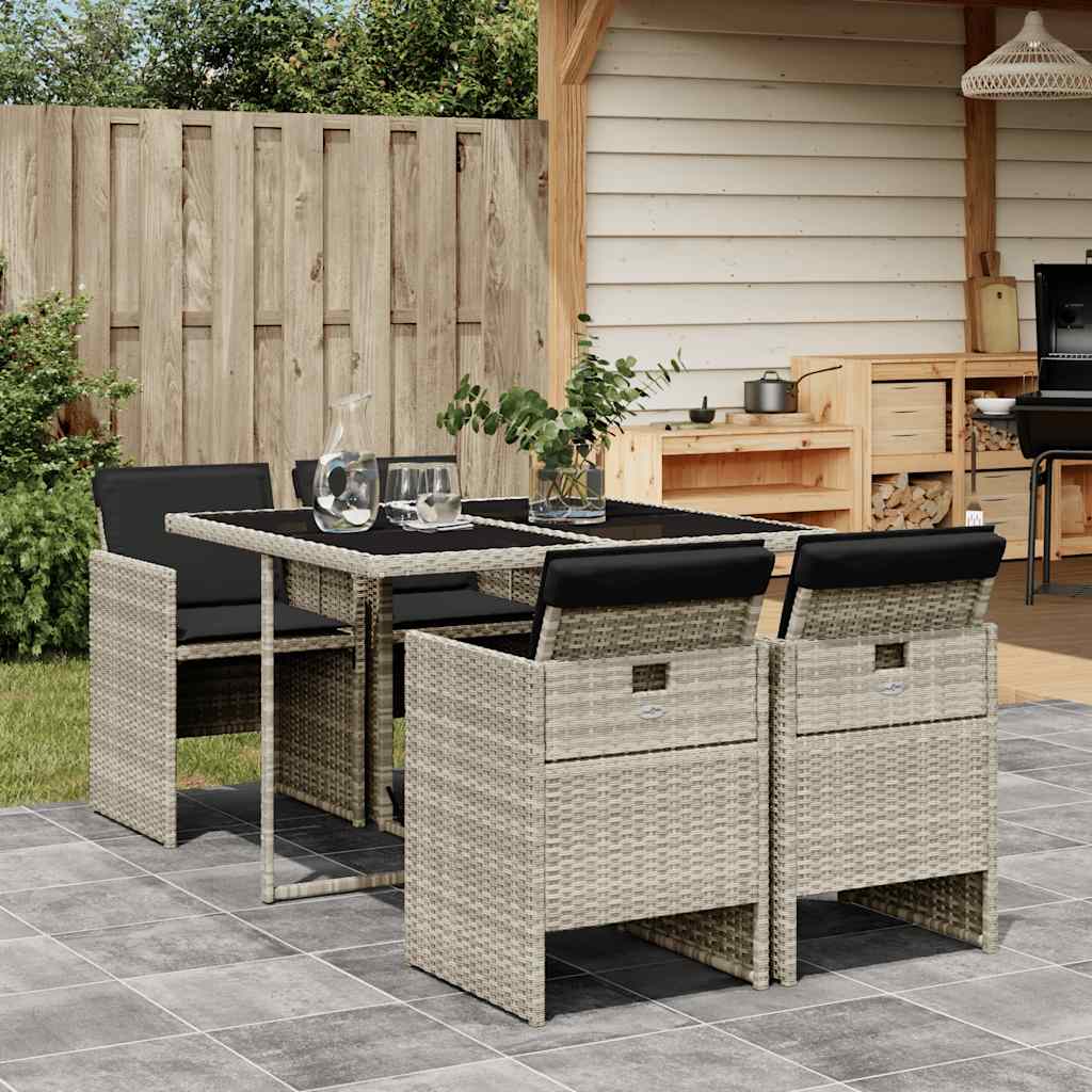 5 Pcs conjunto de jantar p/ jardim c/ almofadões cinzento claro