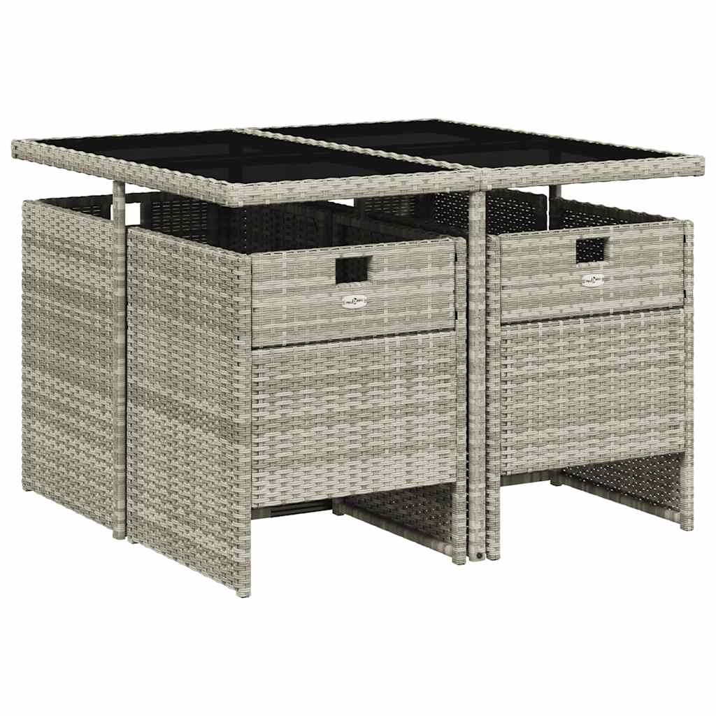 5 Pcs conjunto de jantar p/ jardim c/ almofadões cinzento claro