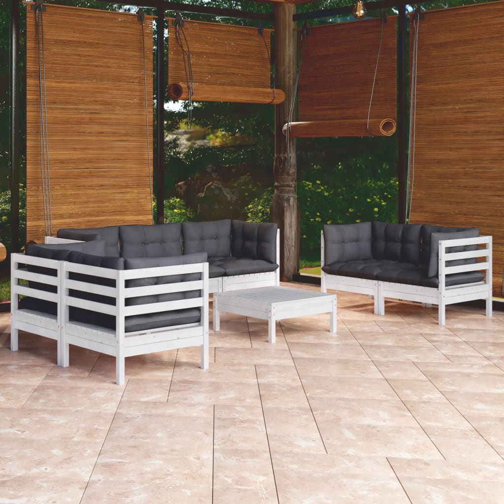 8 Pcs conjunto lounge de jardim c/ almofadões pinho maciço