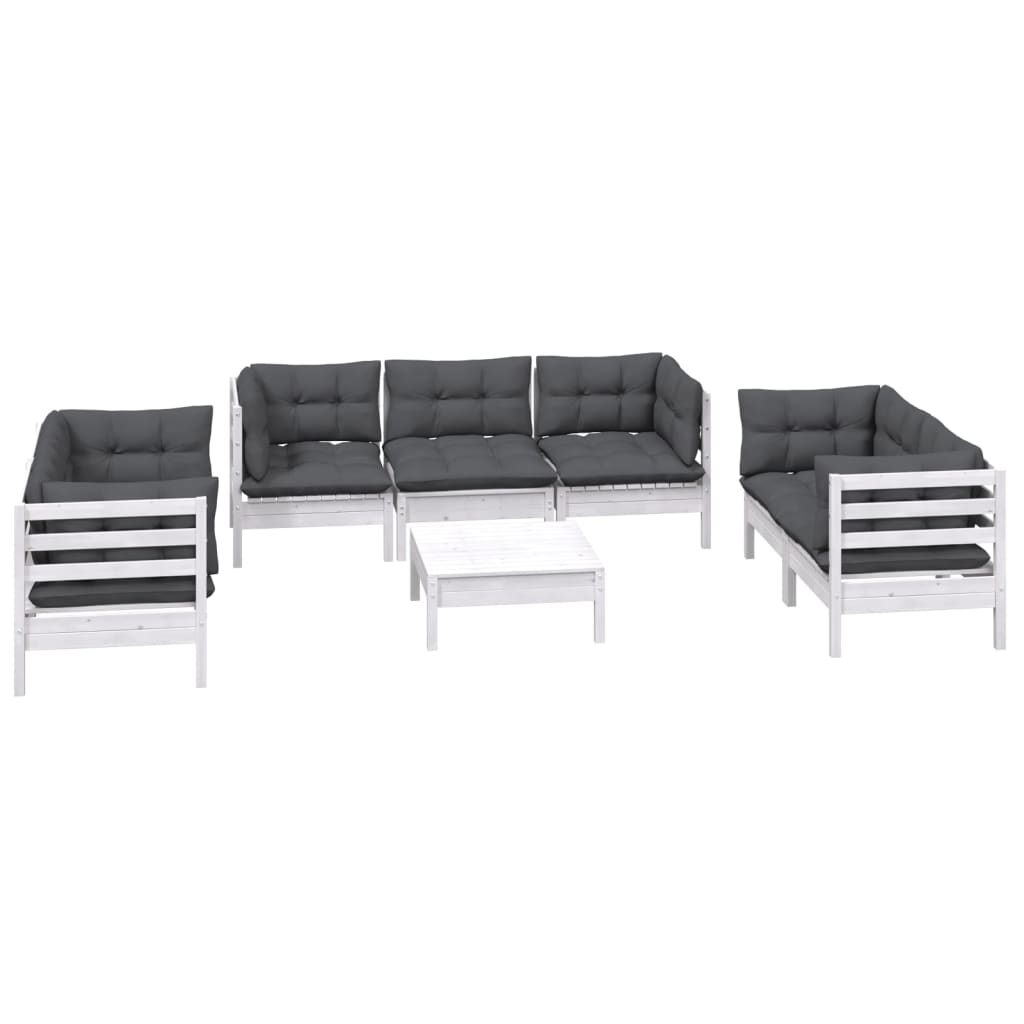 8 Pcs conjunto lounge de jardim c/ almofadões pinho maciço