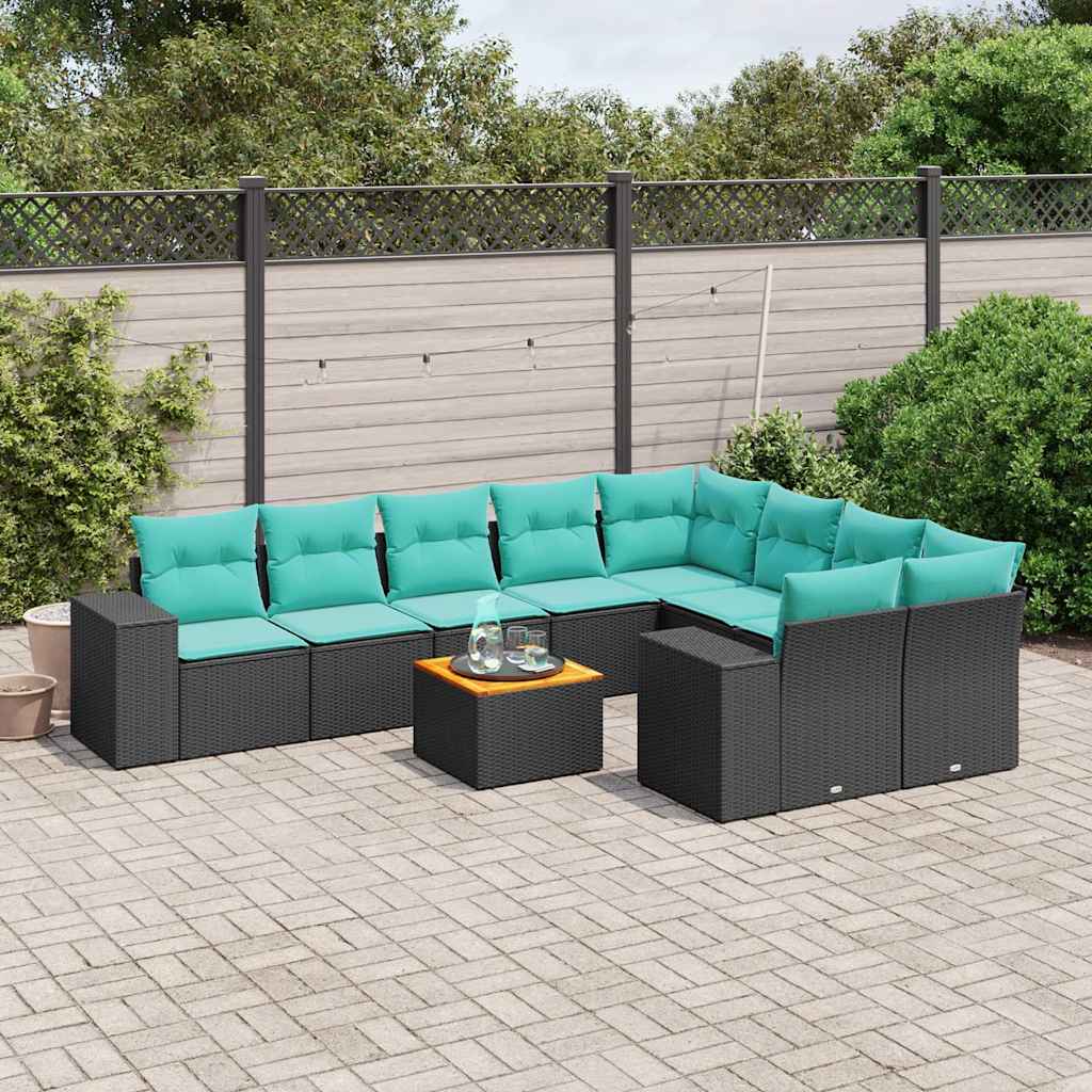 Conjunto de sofá de jardim com 10 peças e almofadas em rattan sintético preto
