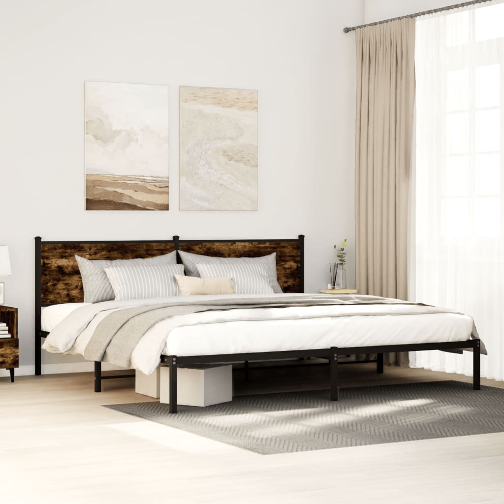 Estrutura de cama sem colchão 193x203cm metal carvalho fumado