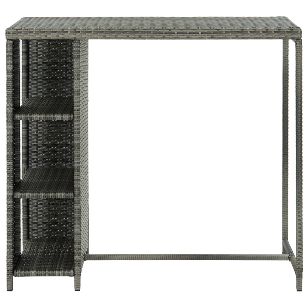 Mesa de bar com prateleiras 120x60x110 cm vime PE cinzento