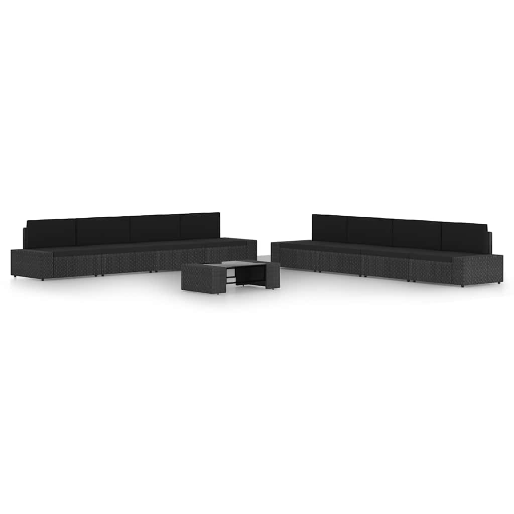 9 Pcs conjunto lounge de jardim c/ almofadões vime PE preto