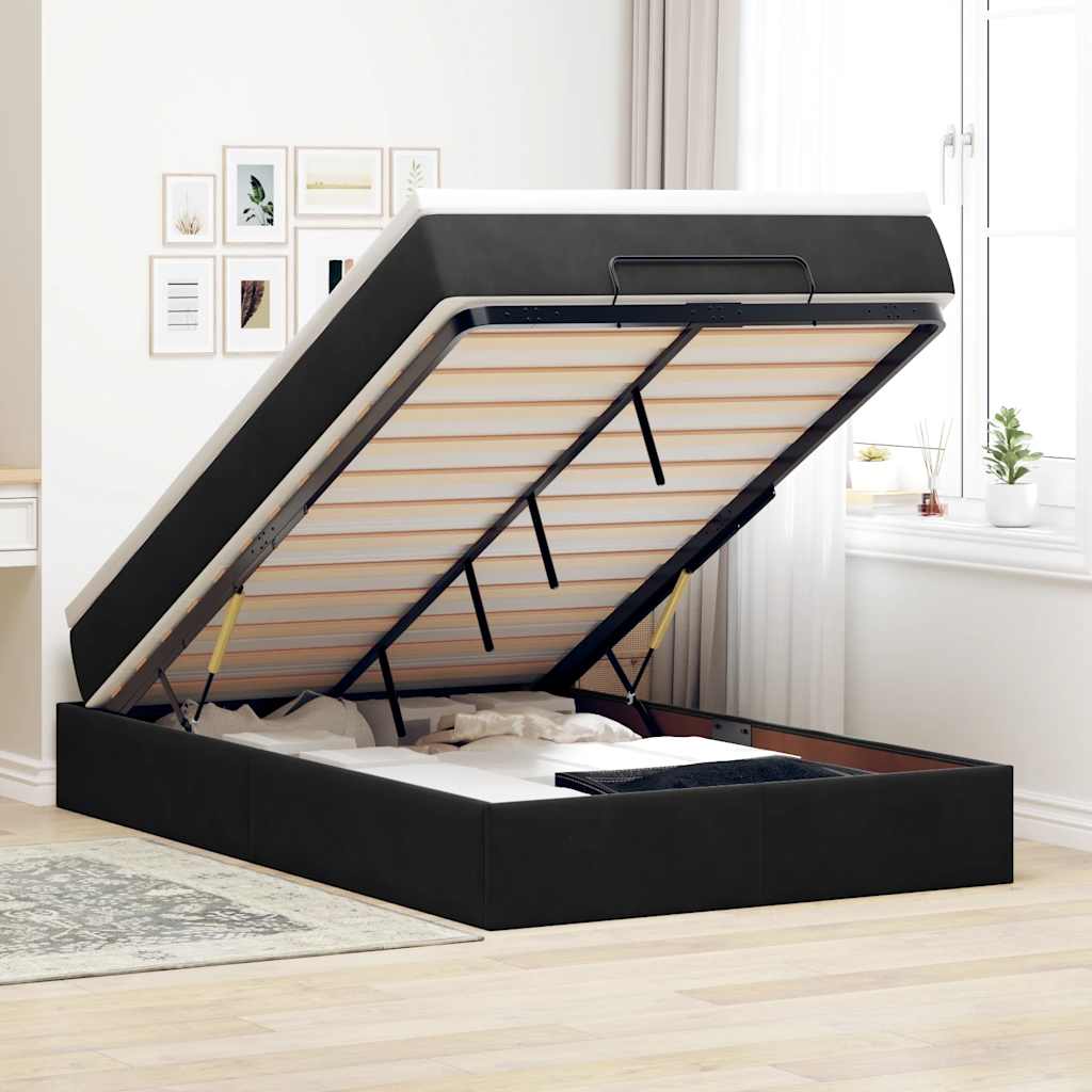Cama otomana com colchão 120x190 cm veludo preto