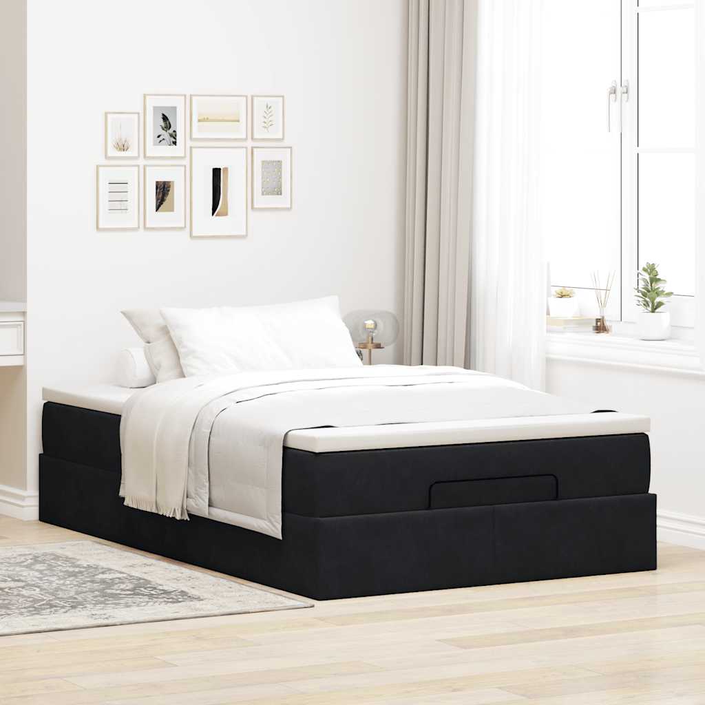 Cama otomana com colchão 120x190 cm veludo preto