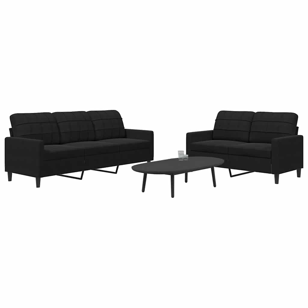 2 Pcs conjunto de sofás com almofadões veludo preto