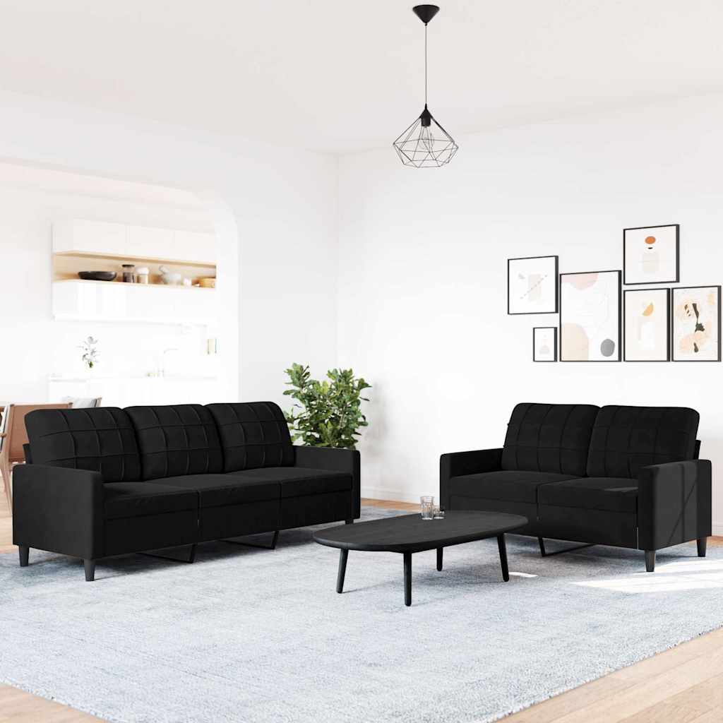2 Pcs conjunto de sofás com almofadões veludo preto