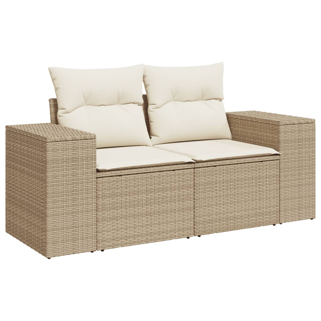 7 Pcs conjunto de sofás p/ jardim com almofadões vime PE bege