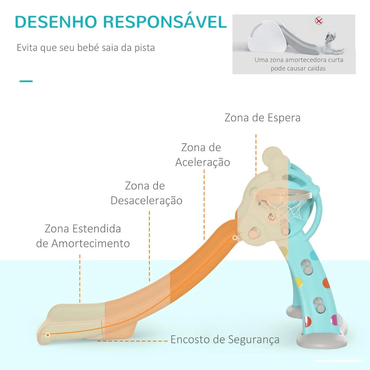 Escorrega Infantil Dobrável com Cesta de Basquetebol para Crianças acima de 18 meses Modelo Girafa para Interiores e Exteriores