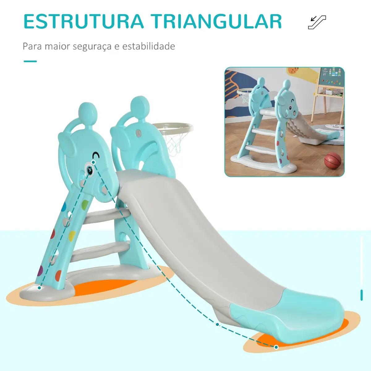 Escorrega Infantil Dobrável com Cesta de Basquetebol para Crianças acima de 18 meses Modelo Girafa para Interiores e Exteriores