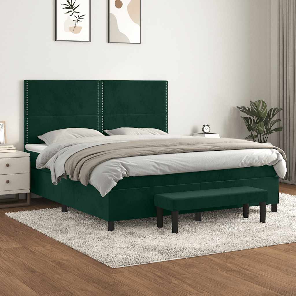 Cama com molas/colchão 180x200 cm veludo verde-escuro
