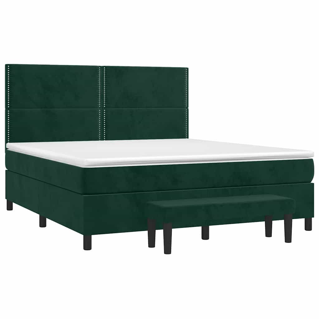 Cama com molas/colchão 180x200 cm veludo verde-escuro