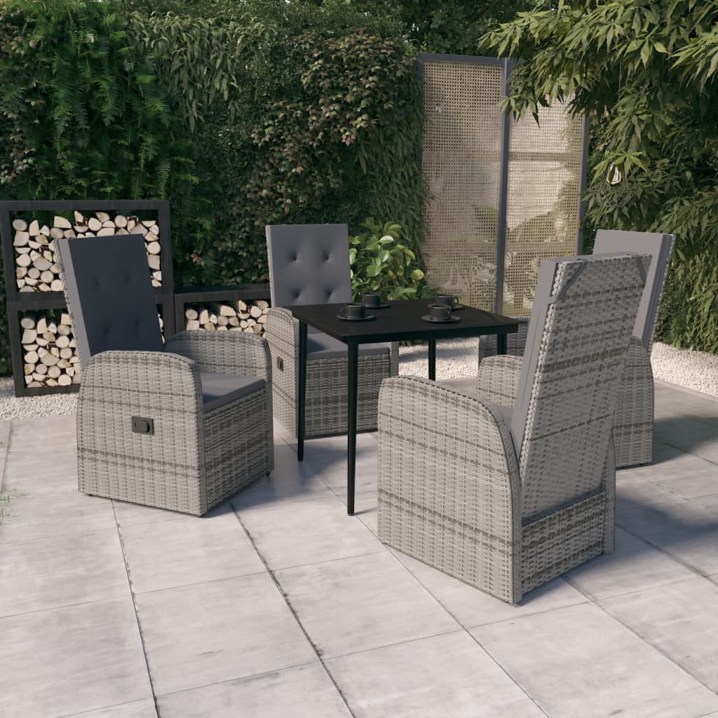 5 Pcs conjunto de jantar para jardim com almofadões cinzento