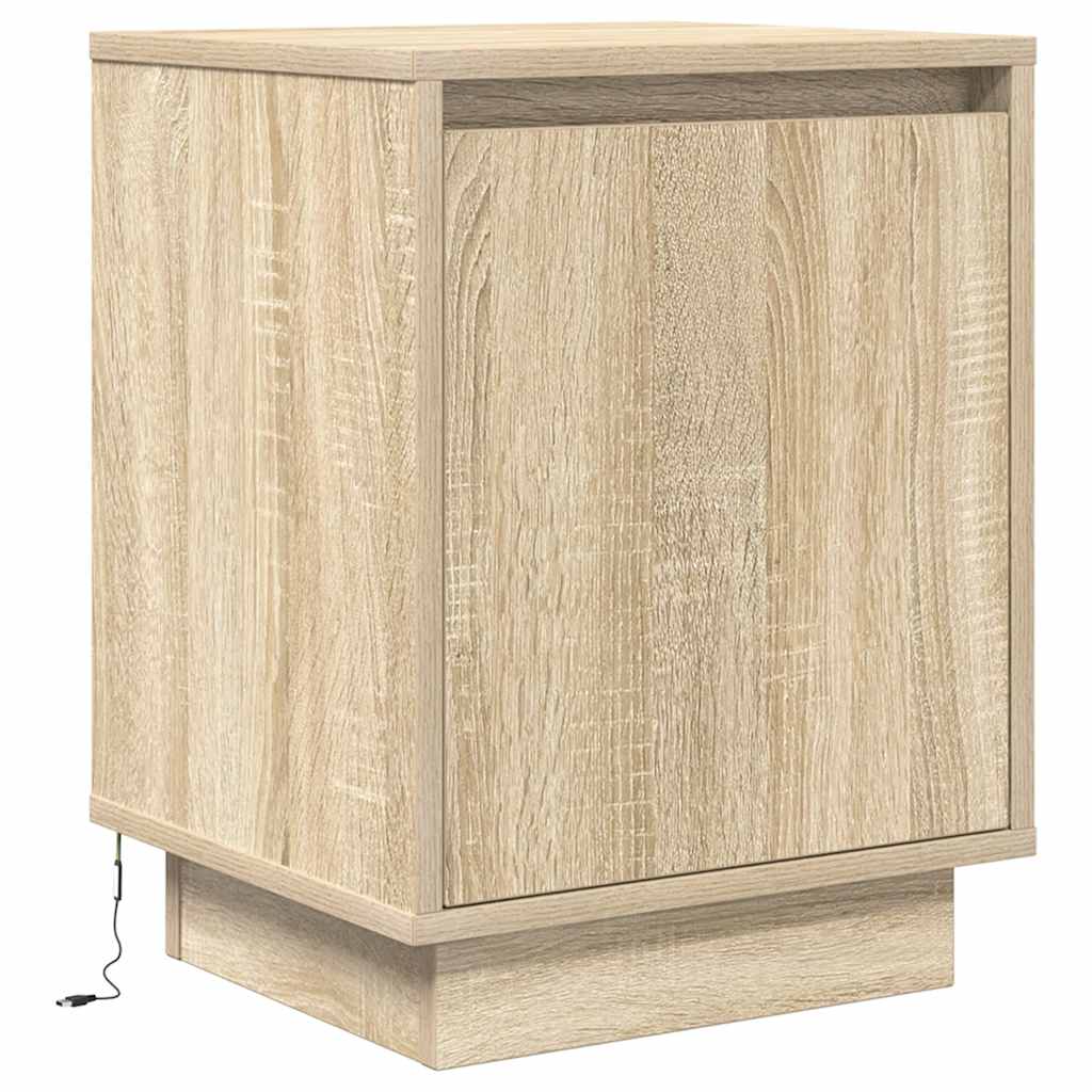 Mesa de cabeceira com luzes LED 38x34x50 cm carvalho sonoma